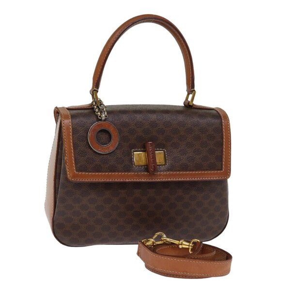 CELINE Macadam Canvas Hand Bag PVC 2way Brown Auth - Picture 1 of 16